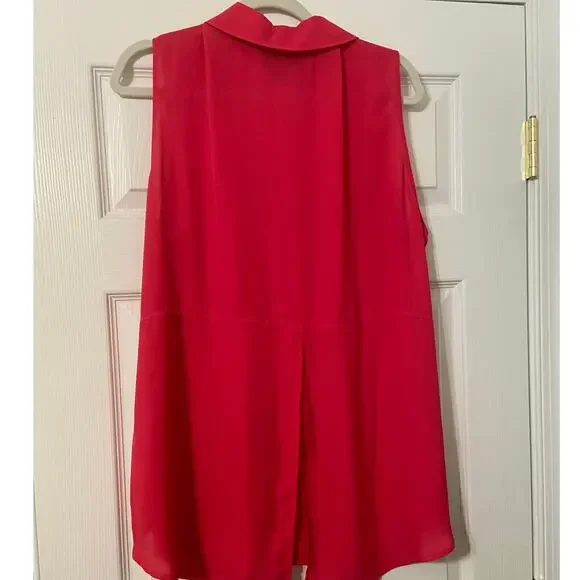 Lane Bryant Size 20 Semi Sheer Button Up Sleeveless Blouse - Hot Pink EUC - Picture 2 of 11